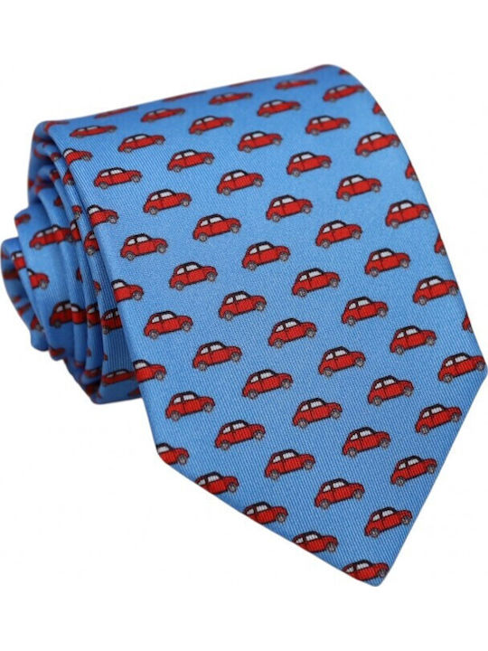 Silk Tie Light Blue Red Car 7.5cm