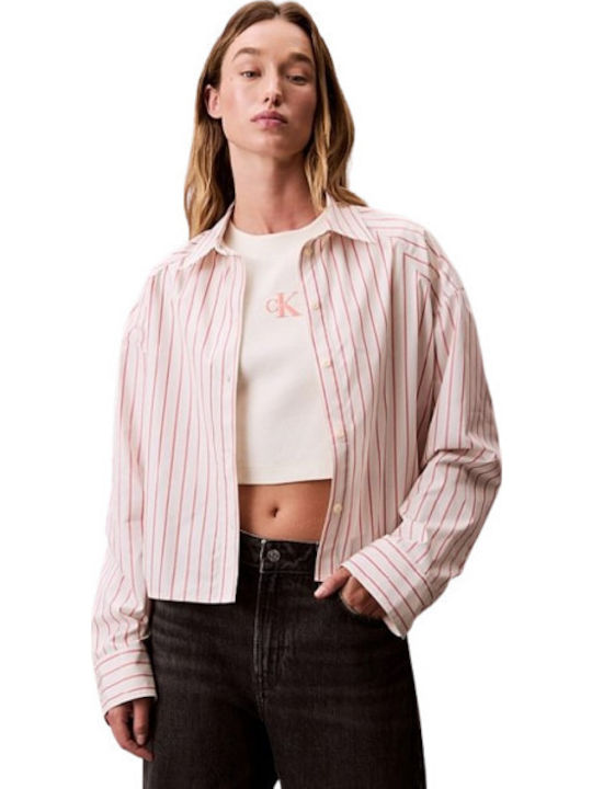 Calvin Klein Women's Striped Long Sleeve Shirt Red