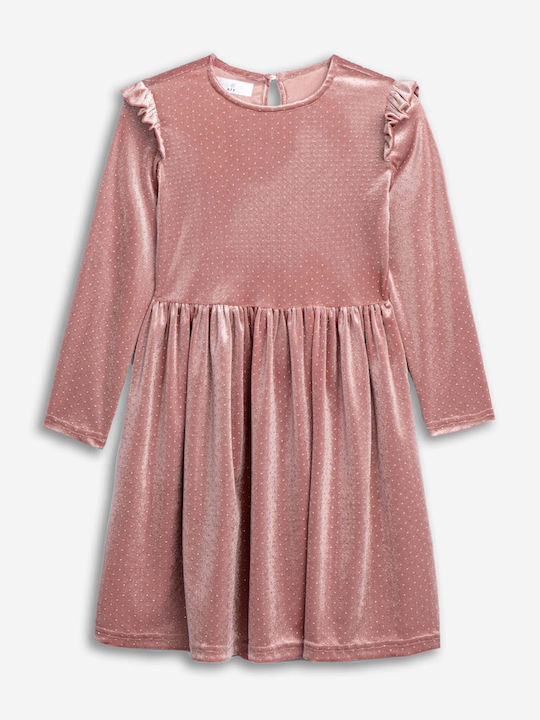 Children's Dress Long Sleeve Velvet Coral