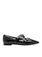 Synthetic Leather Pointy Ballerinas With strap Black