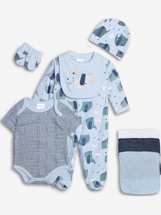 Funky Baby Bodysuit Set Long-Sleeved with Accessories Light Blue 8pcs