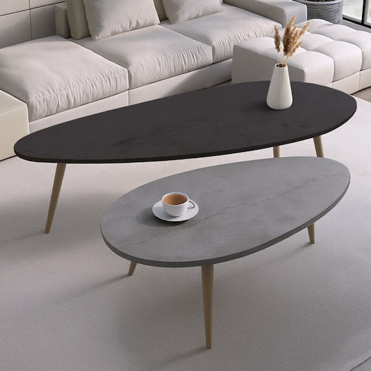 Oval Central Coffee Table Monty Wooden Black-Grey 2pcs L116xW46xH46cm