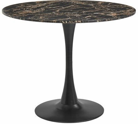 Berwyn 2174 Round Table Dining Room with Glass Surface Black, Black Marble, Gold 73x73cm