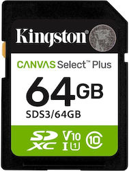 64gb Sd Memory Card Kingston Canvas Select Plus Uhs-i U1 V10 Read Speed Up To 100mb/s