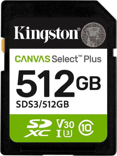 Kingston Canvas Select Plus 512GB U3 V30 UHS-I 150MB/s με αντάπτορα