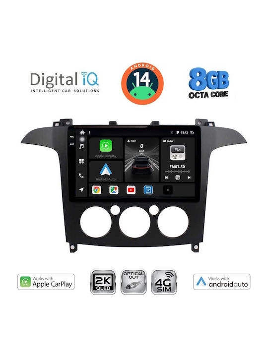 Digital IQ Car Audio System for Ford S-Max 2006-2014 with A/C (Bluetooth/USB/WiFi/GPS/Apple-Carplay/Android-Auto) with Touch Screen 9"