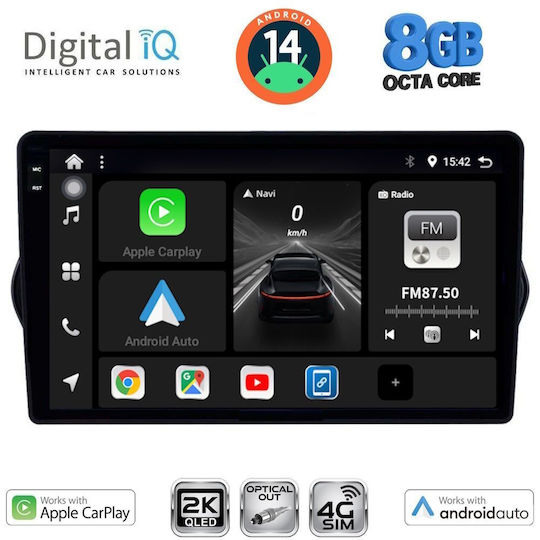 Digital IQ Ηχοσύστημα Αυτοκινήτου για Fiat Tipo 2015-2023 (Bluetooth/USB/WiFi/GPS/Apple-Carplay/Android-Auto) με Οθόνη Αφής 9"