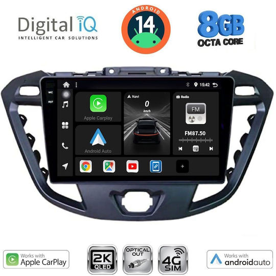 Digital IQ Car Audio System for Ford Transit Custom / Tourneo Custom 2013-2019 (Bluetooth/USB/WiFi/GPS/Apple-Carplay/Android-Auto) with Touch Screen 9"
