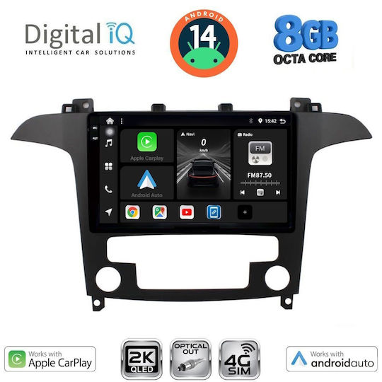 Digital IQ Car Audio System for Ford S-Max 2006-2014 with Clima (Bluetooth/USB/WiFi/GPS/Apple-Carplay/Android-Auto) with Touch Screen 9"