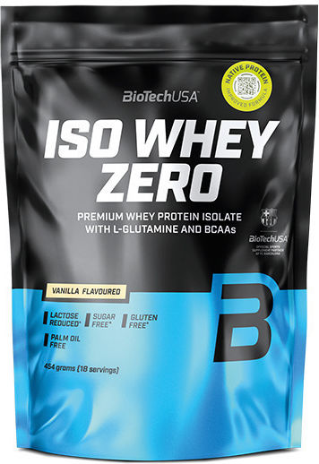 Biotech USA Iso Whey Zero Laktosereduziert Protein Molke Glutenfrei mit Geschmack Vanille 454gr
