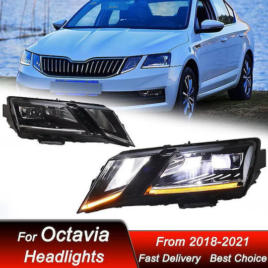 Front Lights Set Skoda Octavia Mk3 2017-2022 Drl Black Carner