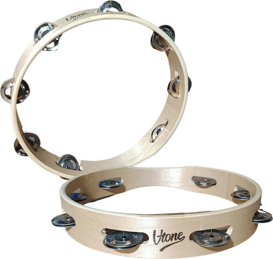 V-tone Beige Wooden Hand Tambourine with Single Row Jingles