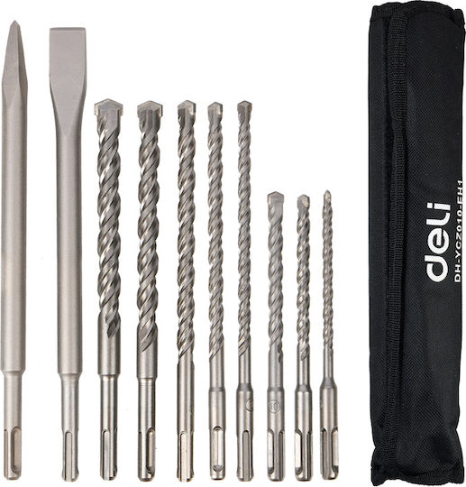Deli Set Bohrer & Meißelmeißel & Spitzmeißel 10Stück mit Aufnahme SDS Plus