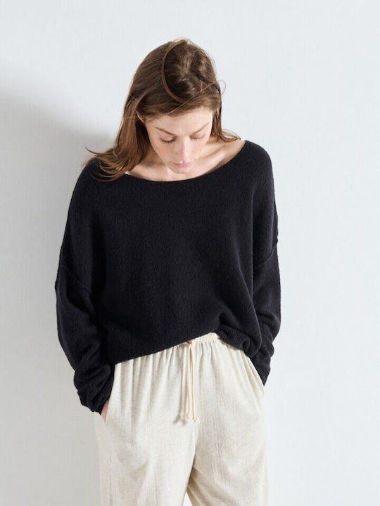 Damen Langarm Pullover Wolle Black