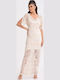 Sommer Maxi Damenkleid Für Hochzeit - Taufe Mit Spitze Weiß
