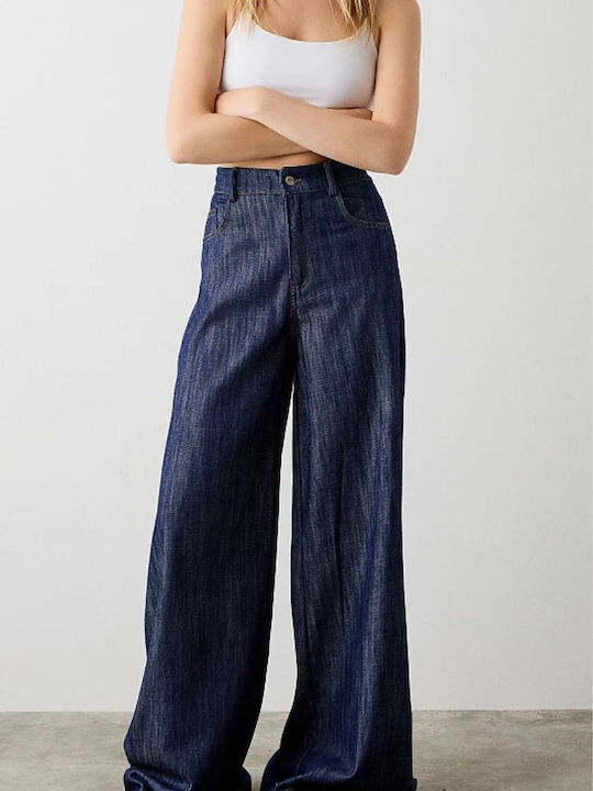 High Waist Women's Jean Trousers Dark Blue Denim