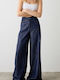 High Waist Women's Jean Trousers Dark Blue Denim