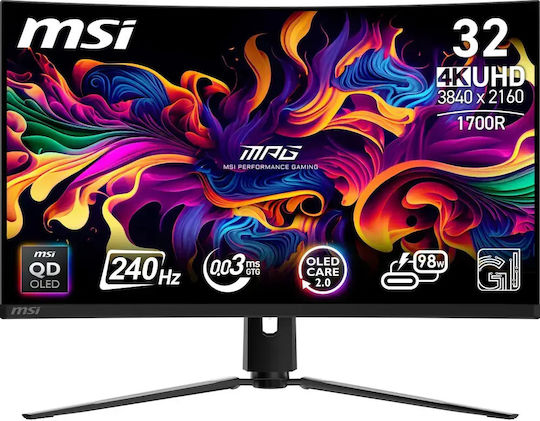 MSI MPG 321CURXDE QD-OLED HDR Curved Gaming Monitor 31.5" 4K 3840x2160 240Hz με Χρόνο Απόκρισης 0.03ms GTG