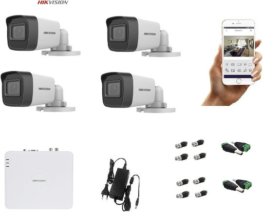 Hikvision Sistem de Supraveghere DS-7104HGHI-K1(S) 4 HIKVISION - DS-2CE16D0T-ITPF(C) 4 Camere Camere Supraveghere video cu Recorder