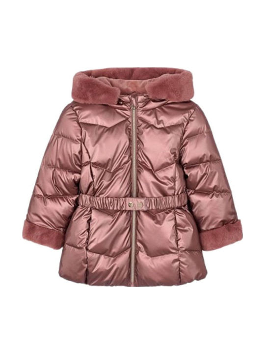 Mayoral Kids' Quilted Jacket Long with Hood Pink