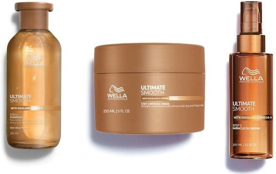 Wella Pro Ultimate Smooth Seturi Pentru Par Reconstrucție și Hrană Pentru Păr Uscat cu Șampon Mască și Ulei 3 Bucăți