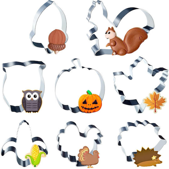 Autumn Cookie Cutters 8 Pieces Pumpkin Leaf Squirrel Hedgehog More