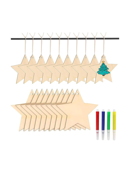 Ornament suspendat Stea Din lemn Bej Set 36buc