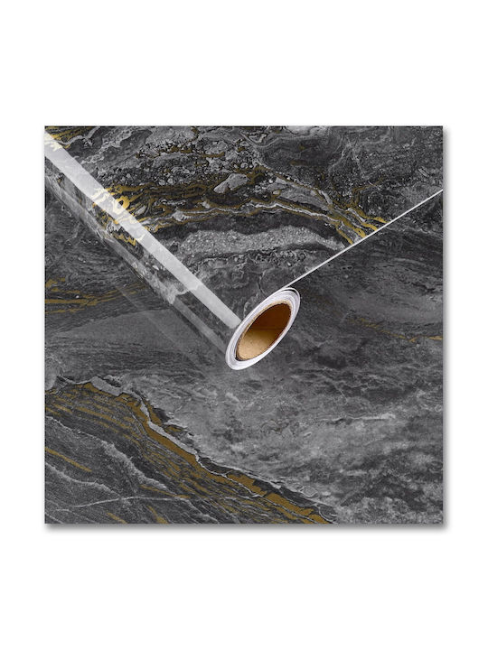 Self-adhesive Pvc Furniture Wallpaper Black Gold Marble Matte 30x200 Cm