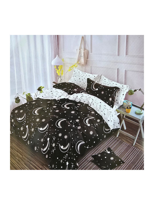 Kotonia Home Set Husă de Pilotă Flanel Super Dublă cu 4 Fețe de Pernă & 1 Cearsaf 230x200 Negru