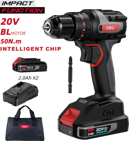 Deli DE-CZ20-2D2 Percussive Drill Driver Battery Brushless 20V 2x2Ah