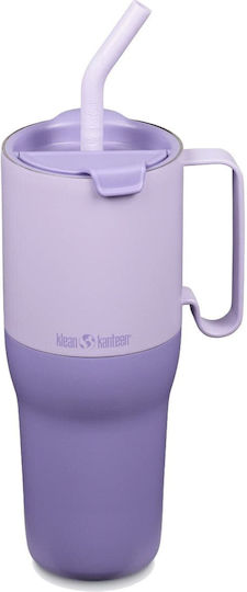 Klean Kanteen Rise Handled Tumbler Thermos Stainless Steel BPA Free 1.064lt Orchid Bloom with Straw and Handle