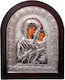 Heiligenikone der Heiligen Maria Emaillierte Silberbeschichtete Oval Holzbasis