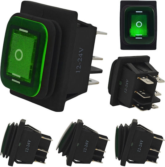 Led Switch 3-position 6-pin 12-24v Rocker Rocker Waterproof Green