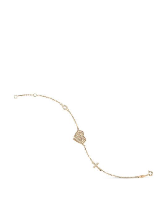 Themelidis Jewels Kids Bracelet from Gold 9K with Heart, Σταυρό & Stones