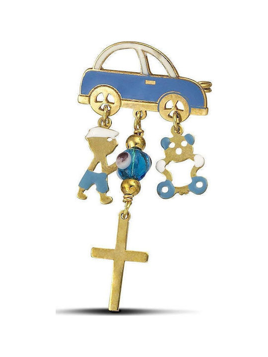 Themelidis Jewels Kinder Sicherheitsnadel aus Gold 9K mit Kreuz
