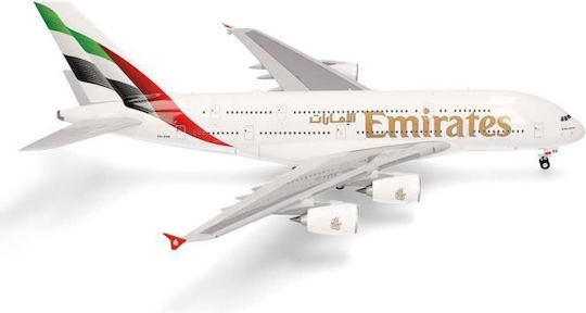 Herpa maquette avion Emirates Airbus A380, new 2023 Colors - A6-EOE, echelle 1/200, Snap-fit model, pièce de collection, d'avion avec support, figurine plastique
