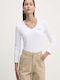 Women's Blouse Long Sleeve with V Neckline White