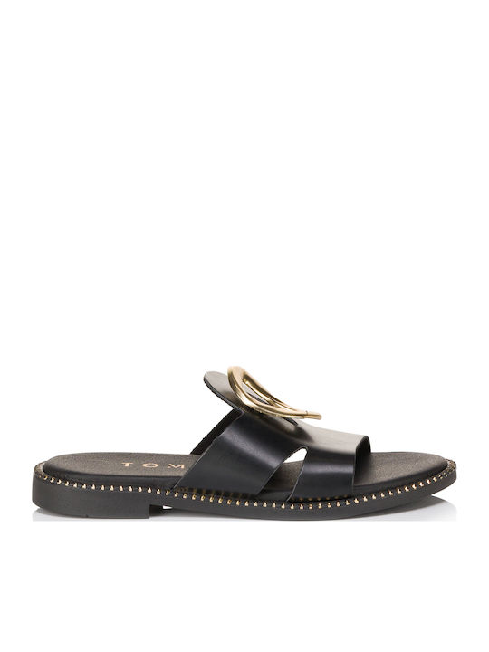 Tomas Shoes Leather Women's Flat Sandals in Bla...