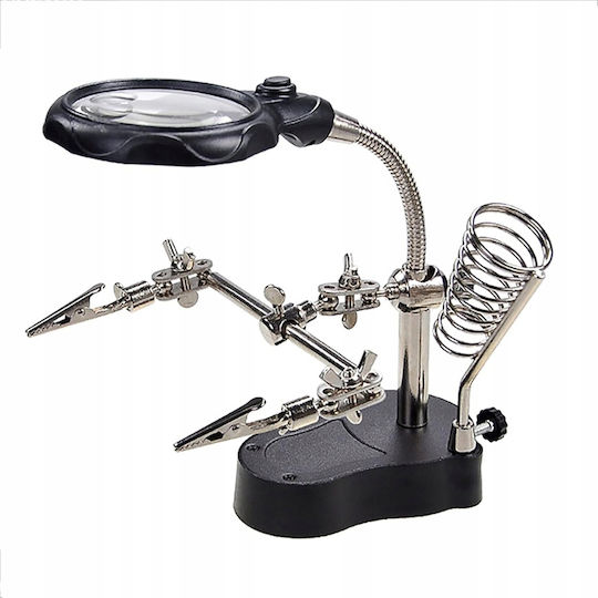 Third Hand Magnifier 3.5x 12x Te-801 2x Led Soldering Iron Holder Adjustable Alligator Clips Stable Base 10x6cm Height 26cm