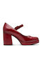Synthetic Leather Red High Heels with Strap