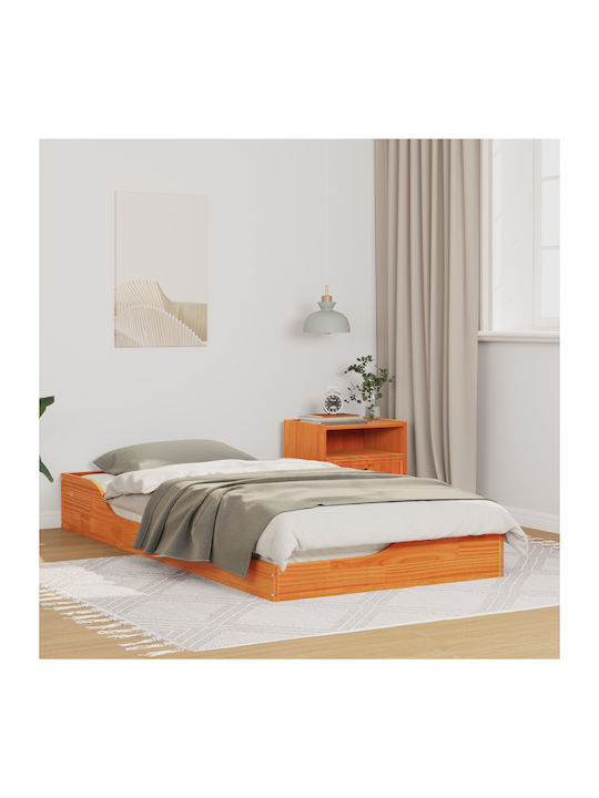 Single Wooden Brown Bed Base with Slats for Mat...