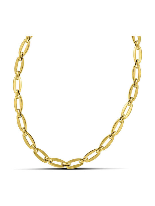 Themelidis Jewels Chain Neck made of Steel Gold-plated Wide Thickness 6.5mm and Length 65cm