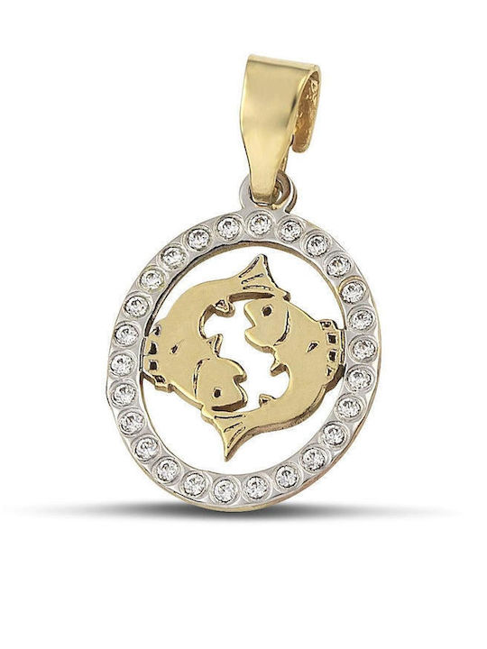 Themelidis Jewels Pisces Zodiac Sign Charm in White Gold 9K with Zircon