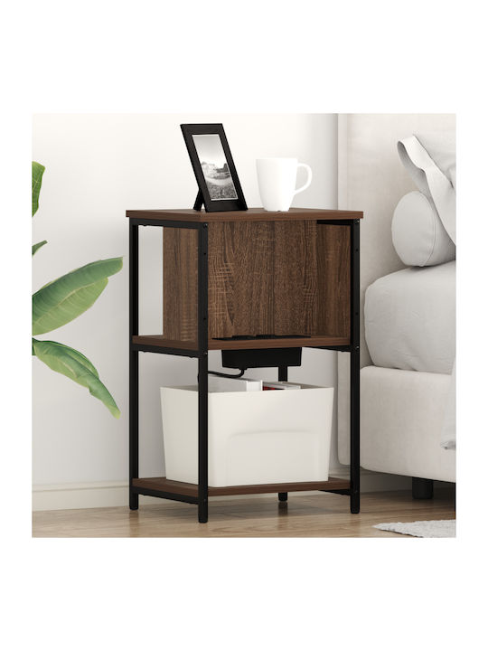 Wooden Bedside Table Brown Oak 38x31x61cm