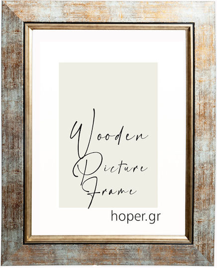 Wooden Photo Frame 50x70 Wall Photo Or Puzzle 50x70 White Light Blue Light Grey Brushstrokes Patina Gold Black Line Gold Champagne Matte Glass Crystal L 07002