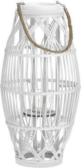 Inart Floortop Wooden Lantern White 22x22x43cm