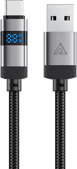 Acefast LED / Geflochten USB 2.0 Kabel USB-C männlich - USB-A 66W Schwarz 1.2m (C15-04)