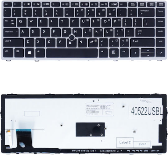 Laptop Keyboard Hp Elitebook Folio 9470 9470m 9480 9480m 702843-001 785648-001 US Backlit with Pointer Black Silver with Frame Code 40522usbl
