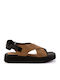 Δερμάτινα Γυναικεία Ανατομικά Σανδάλια Flatforms Καφέ