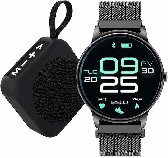 Forevive 2 SB-330 Смарт часовник с Bluetooth високоговорител и Пулсомер Черен - Large